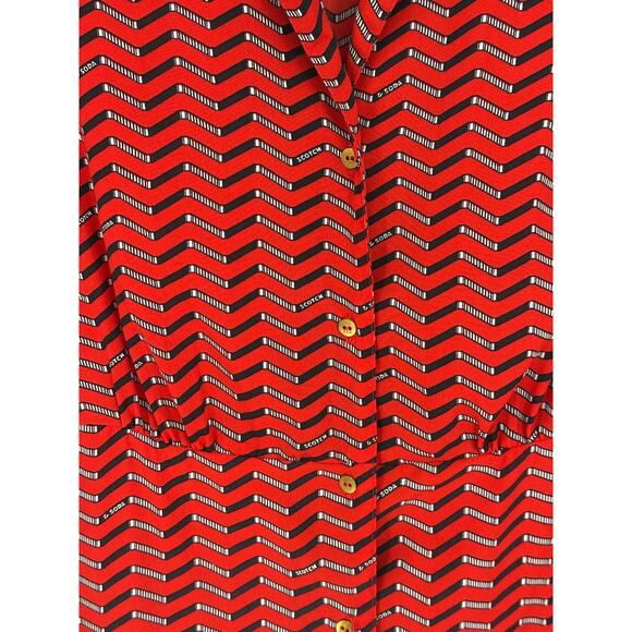 Scotch & Soda Allover Summer Shirtdress Red Black Chevron Knee Length Retro XS - Picture 6 of 11